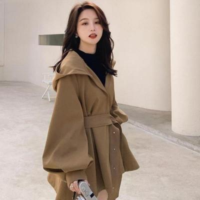 Dames Slim Trenchcoat Herfst Winter Mode Capuchon Mantel Kaki Taille Casual Slankmakende Jas Nieuw Senior Temperament