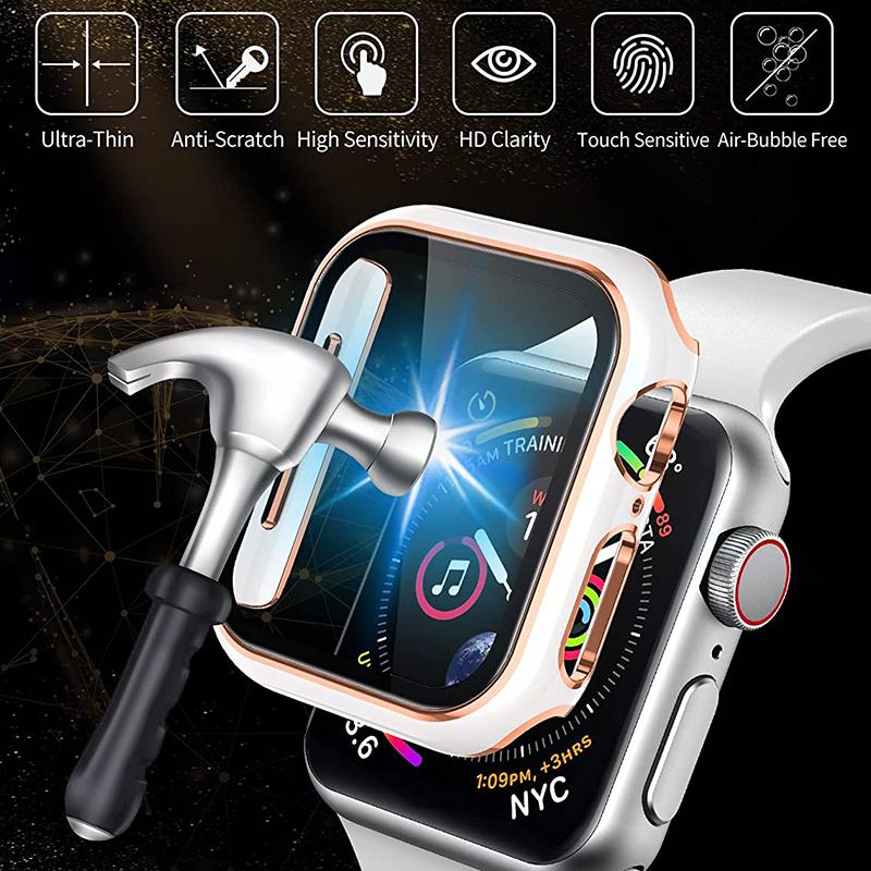 360 Full Screen Protector Bumper Frame Matte Hard Case For Apple Watch 8/7/6/SE/5 Cover Tempered Glass for IWatch 42/44/41/45mm