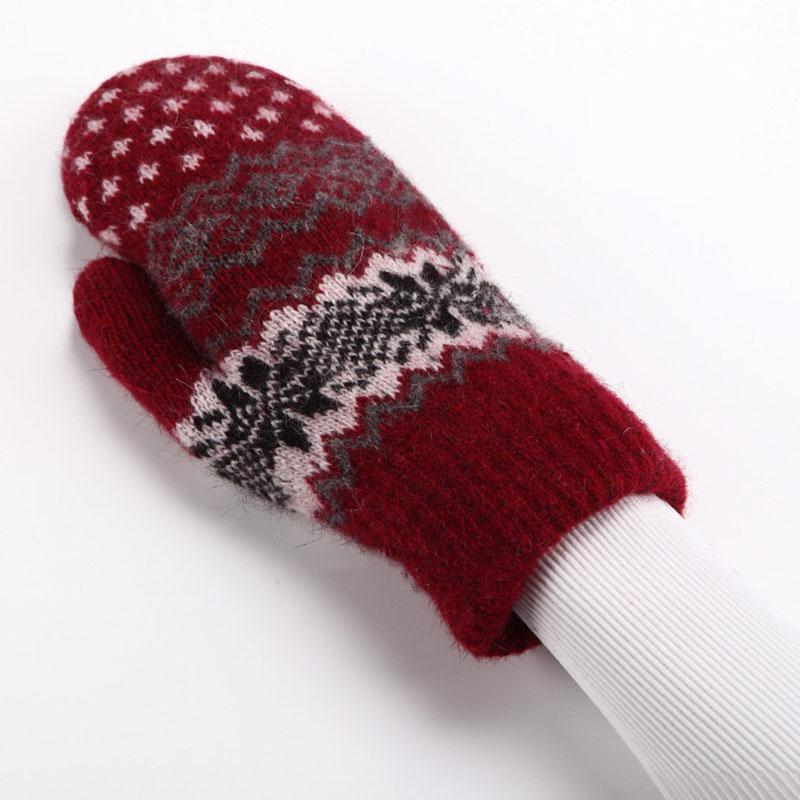 Christmas Cute Jacquard Weave Double Layer Plus Velvet Thicken Wool Knitted Gloves Men Women Winter Outdoor Cycling Warm Mittens