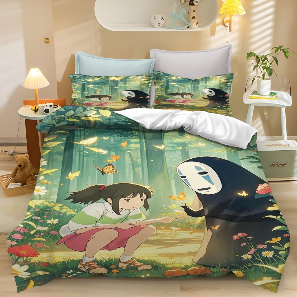 Set Biancheria da Letto La Città Incantata, Copripiumino Carino con Stampa Anime con Federe, Biancheria da Letto Morbida in Microfibra per Camera da Letto dei Bambini Decorazioni per la Casa