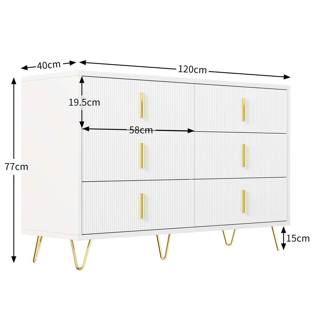 Elegant Sideboard with Modern Design, Chest of Drawers and Lots of Storage Space, Gold Handles