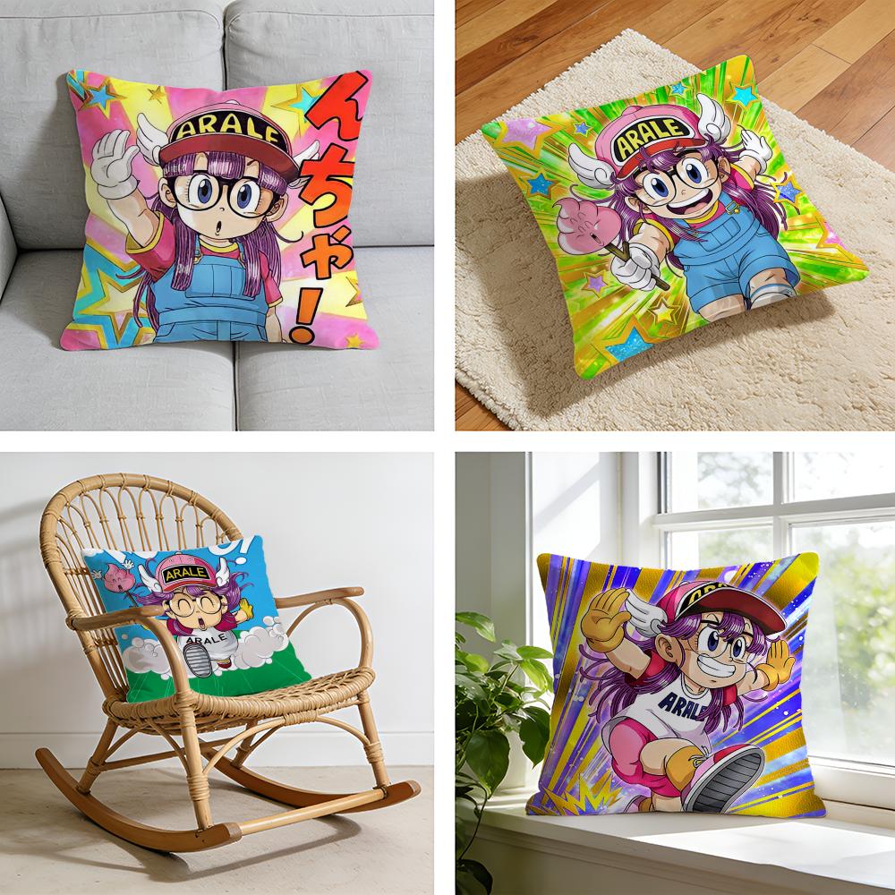 Cartoon Dr SSlump Arale Cushion Cover Short Plush Pillowcase for Bed Sofa Carwashable