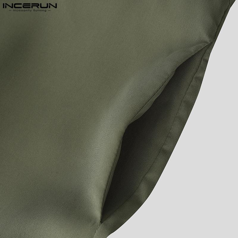 INCERUN Übergroße Herren Reverskragen Langarm Einfarbig Locker Lange Overalls Jumpsuits