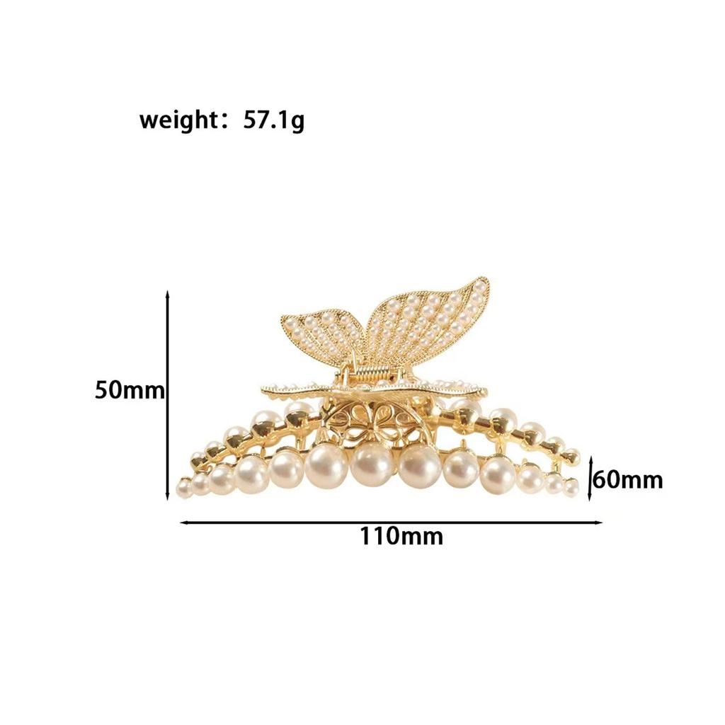 1pc Elegant Temperament Pearl Butterfly Hair Clip,high-quality Large Pan Hair Grip Shark Clip Inlaid with Diamond  Hair Ornament