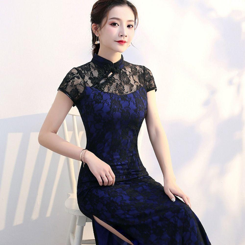 Vintage Chinese Cheongsam Retro Lace Traditional Qipao Lace Vintage Dress Lace Cheongsam  New Year