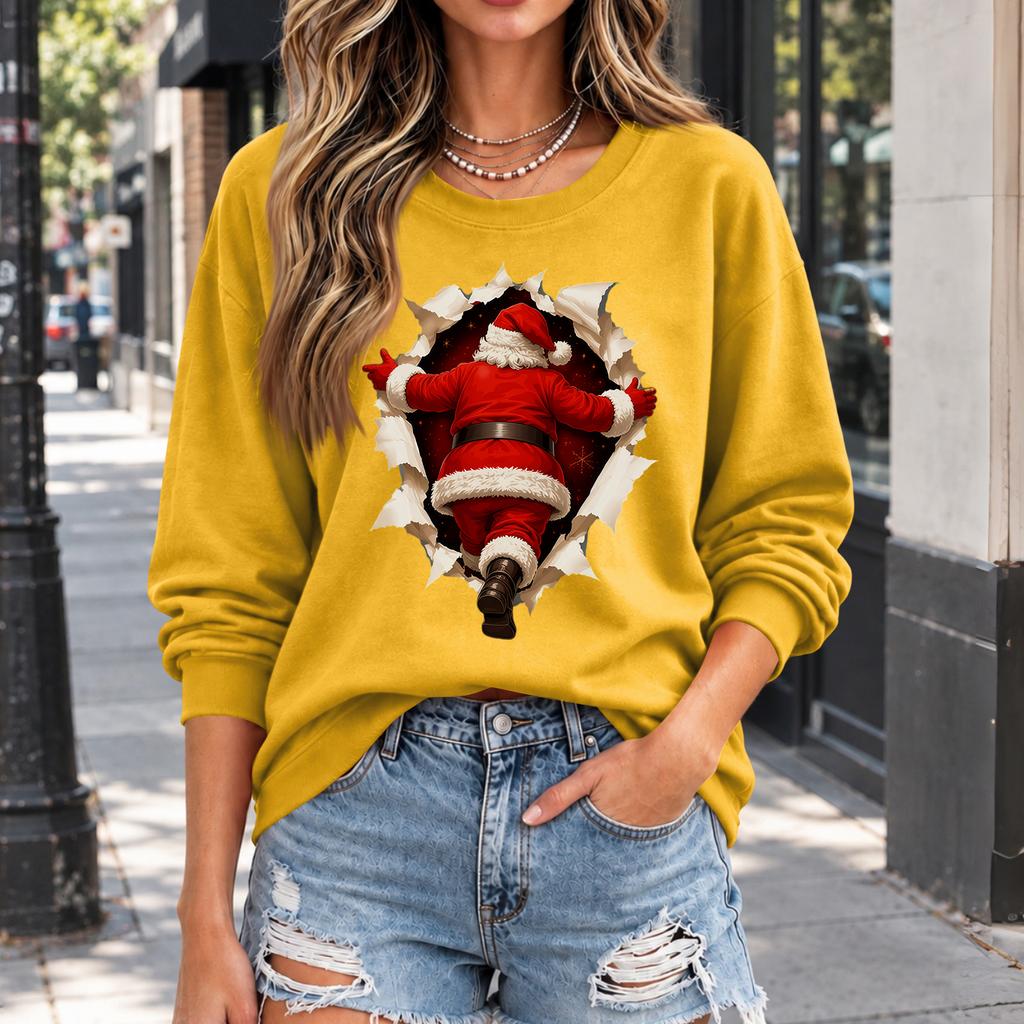 Women's Casual Christmas Print Crewneck Sweatshirt Pullover for Holiday Party Outfit