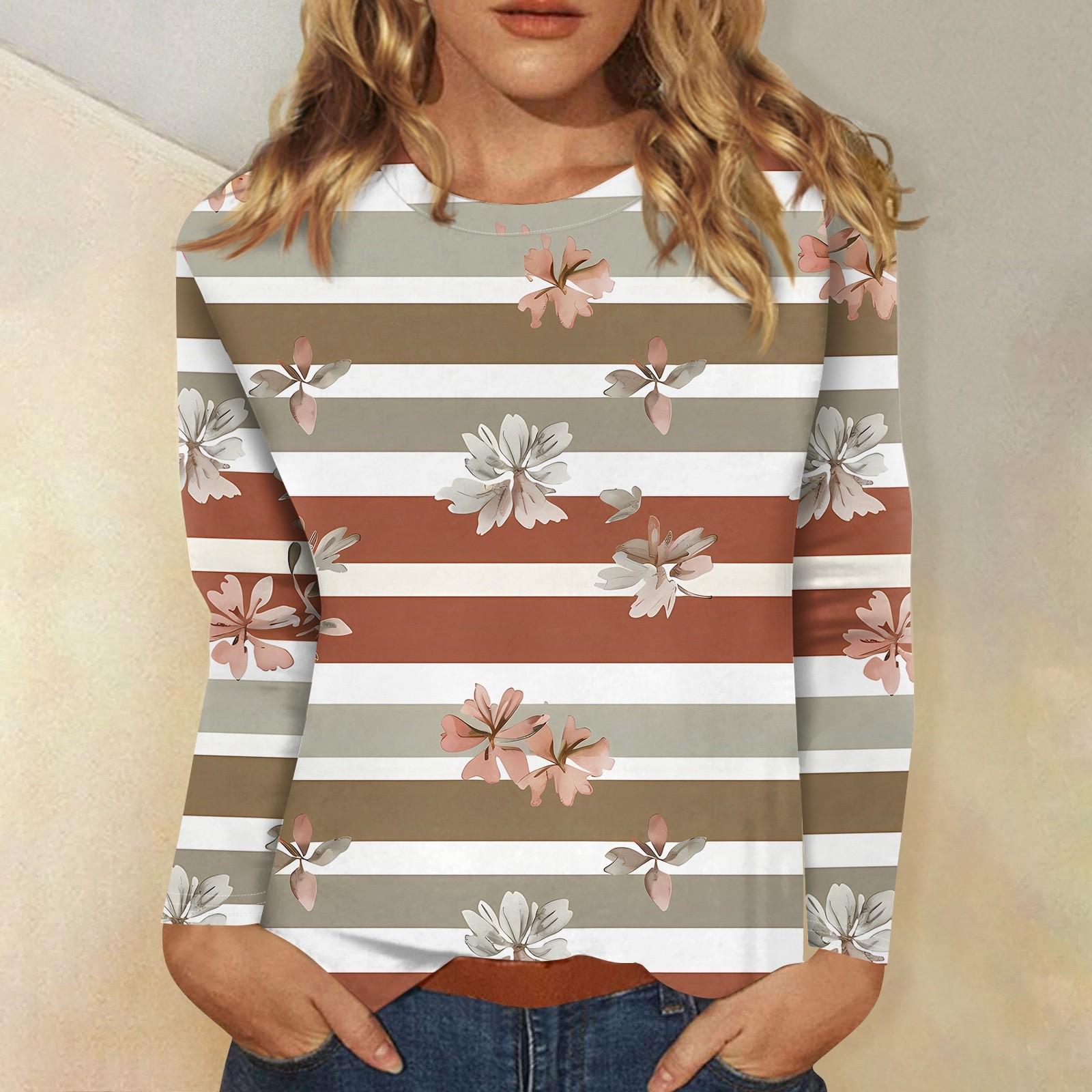 

Женский модный повседневный пуловер с круглым вырезом и длинным рукавом с цветочным принтом S