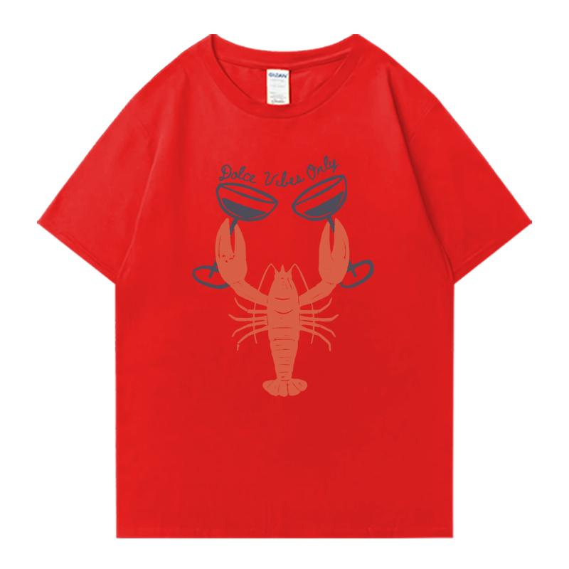 Heißer Verkauf Hummer und Weinglas Grafikdruck Kurzarm T-Shirt Sommer Oberteil Unisex Oversized Unisex T-Shirt