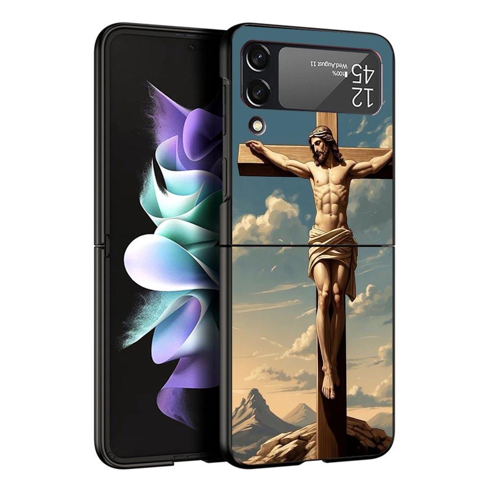 

Christian Cross Design Black Phone Case For Samsung ZFlip7 ZFlip6 ZFlip5 ZFlip4 ZFlip3 5G Hard Protective Galaxy Z Flip 3 4 5 6 Samsung Z Flip 3