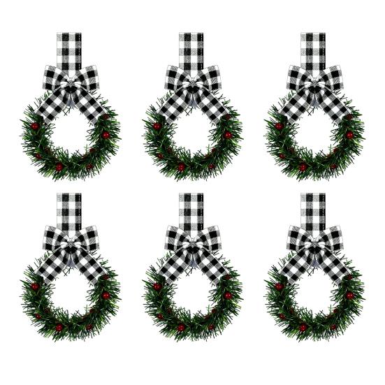 Vánoční kuchyňský věnec na skříňku se stuhou Malý věnec do okna z červených bobulí s mašlí pro statek Vchodové dveře Vánoční párty dekorace