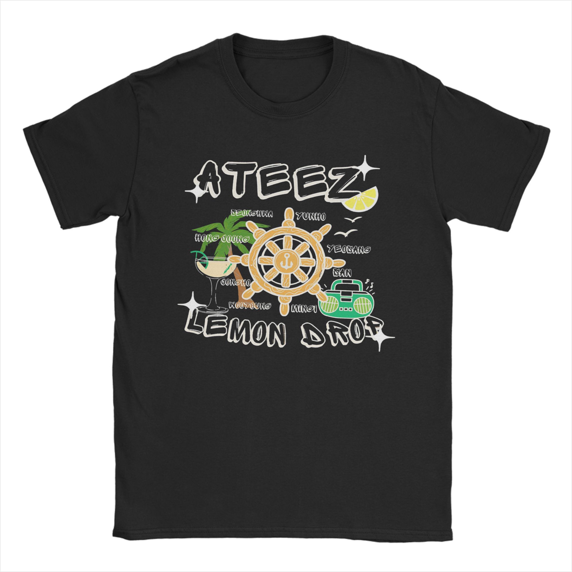 Графическая футболка Ateezed Lemon Drop 2025 Pop Music для мужчин и женщин, 100% хлопок, с коротким рукавом S разноцветный