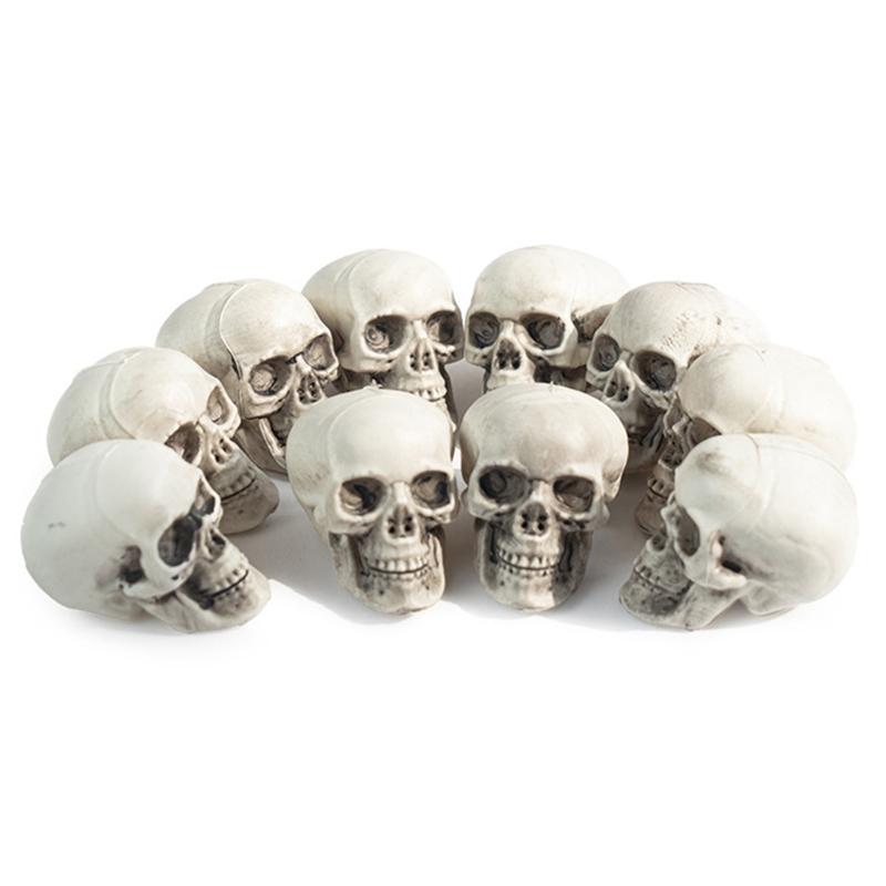 Plastic Mini Skulls for Repeat Use, 10-Piece Halloween Decoration Set That Rinses with Water for Tables, Shelves, and Seasonal Displays
