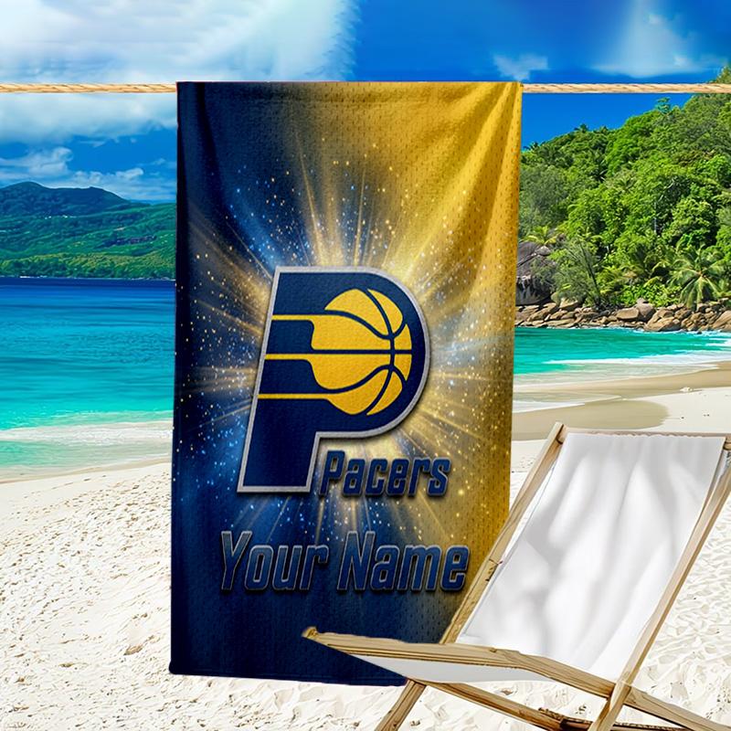 Custom Name Beach Towel Pacers Basketball Team Beach Towel, Soft Microfiber, Gift for Her/Him, Birthday, for Pool, Beach, Travel, Fan Gifts