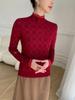 High-End Women's Cashmere Knit Lace Top - Long Sleeve, Half High Collar, Mesh Base Layer for Spring & Autumn