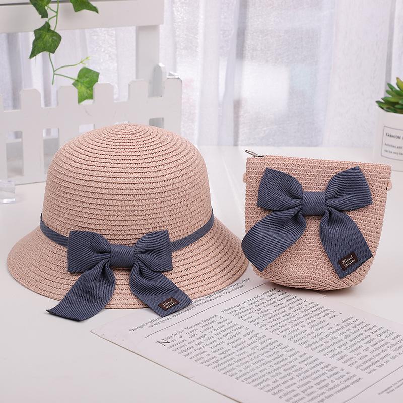 Children's Sun Hat Girls Sun Hat Summer Straw Hat Small Bag Set Princess Beach Summer Sun Protection Bucket Hat
