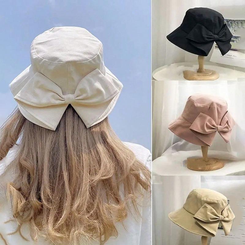 Women's Bowknot Bucket Hat, Spring/Summer Outdoor Sun Hat, Face-Covering Reversible Sun Hat, Reversible Solid Color Foldable Sun Hat