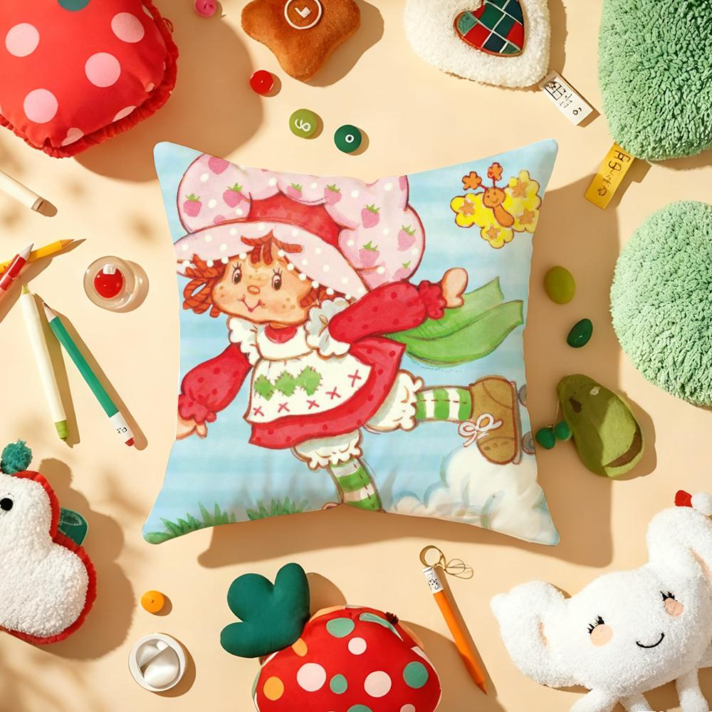 Strawberry S-Shortcake Girl Cushion Cover Plush Fabric Soft Double-Sided Printed Sofa Warm Winter Home Gift Pillow Cover