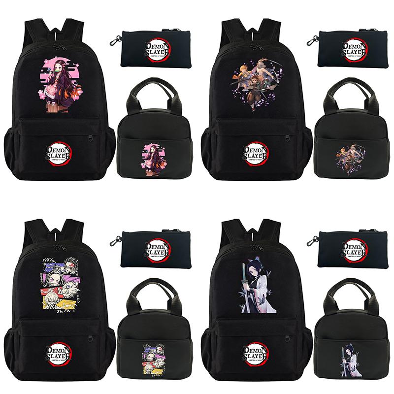 3Pcs/set Anime Demon Slayer Printed Backpack with Shoulder Bag Pencil Case for Teenager Student Large Capacity Waterproof Schoolbag