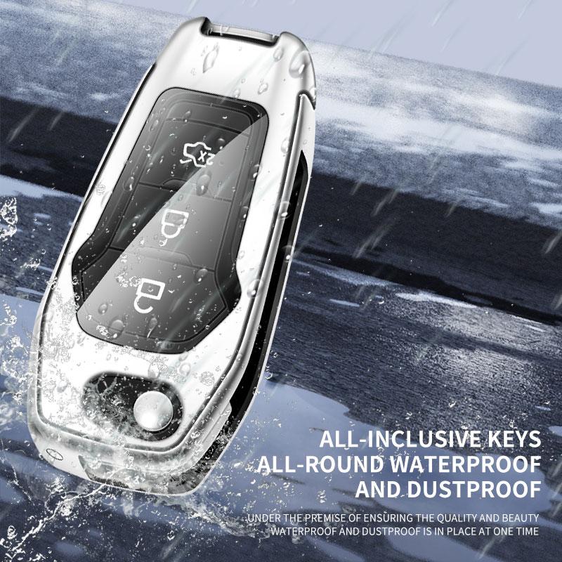 Interior Mouldings Leather Car Metal Key Case Cover For Ford Focus Fusion Mk2 Mk7 Explorer Ranger Uncut Blank HU101 Blade Key Ch