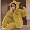 Women's Winter Pajama Set - Three-Layer Quilted, Thick Velvety Coral Fleece, Warm & Cute Bear Design