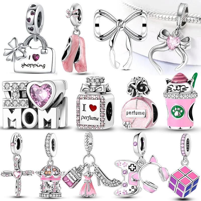 Charms Copper Pink Series Perfume Bead Pendant Jewelry Fit Original Bracelet Plata For Women Diy Party