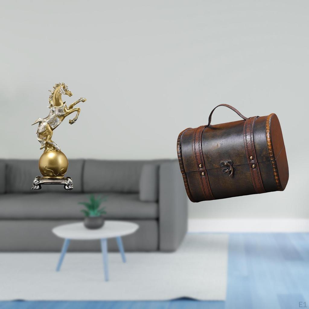 Modern Resin Horse Figurine And Vintage Wooden Jewelry Box Organizer Decorative Centerpiece for
