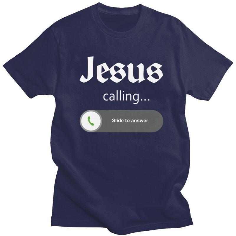 Mens Jesus Is Calling T Shirt Short Sleeves Cotton Tshirts Valentines Day Gift Leisure Funny Christian Joke Quote Tee Clothes
