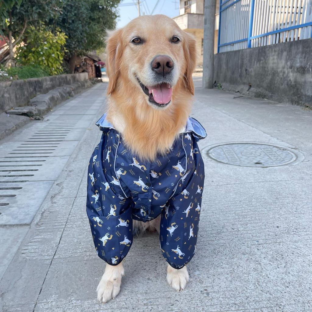 Large Breed Waterproof Reflective Dog Raincoat - Breathable 4-Legged Poncho.