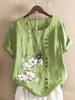 2026 Spring/Summer Printed Loose Fit Plus Size Women's Short Sleeve Pullover Shirt