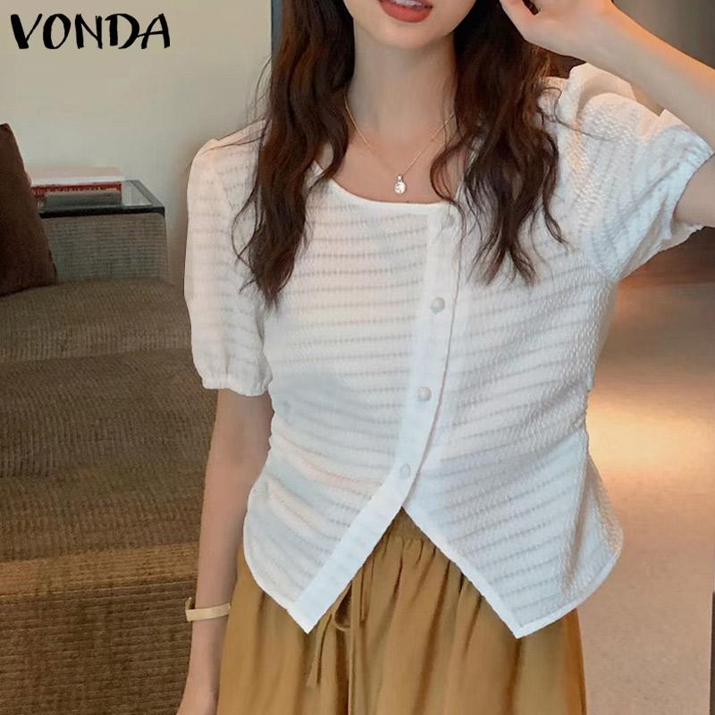 

VONDA Летние женские пышные однотонные топы с короткими рукавами