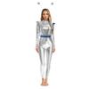 Womens Alien Robot Astronaut Cosplay Costume Metallic Shiny Full Body Unitard Long Sleeve Jumpsuit