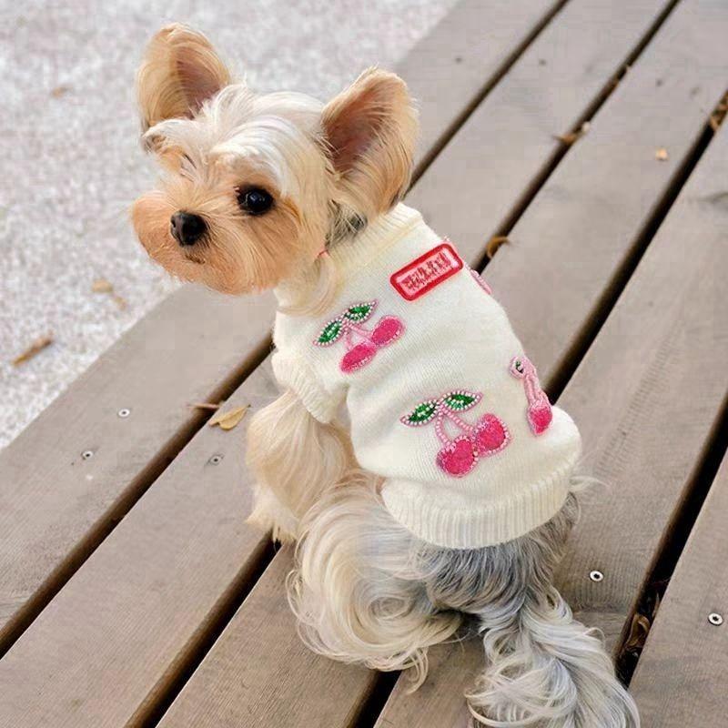 Kleiner Hund Teddy Pullover Malteser Frucht-Print Kleidung Haustier Niedlich Kirsch-Print Winter Warme Kleidung Niedlich Prinzessin Haustier Hund Katze Pullover