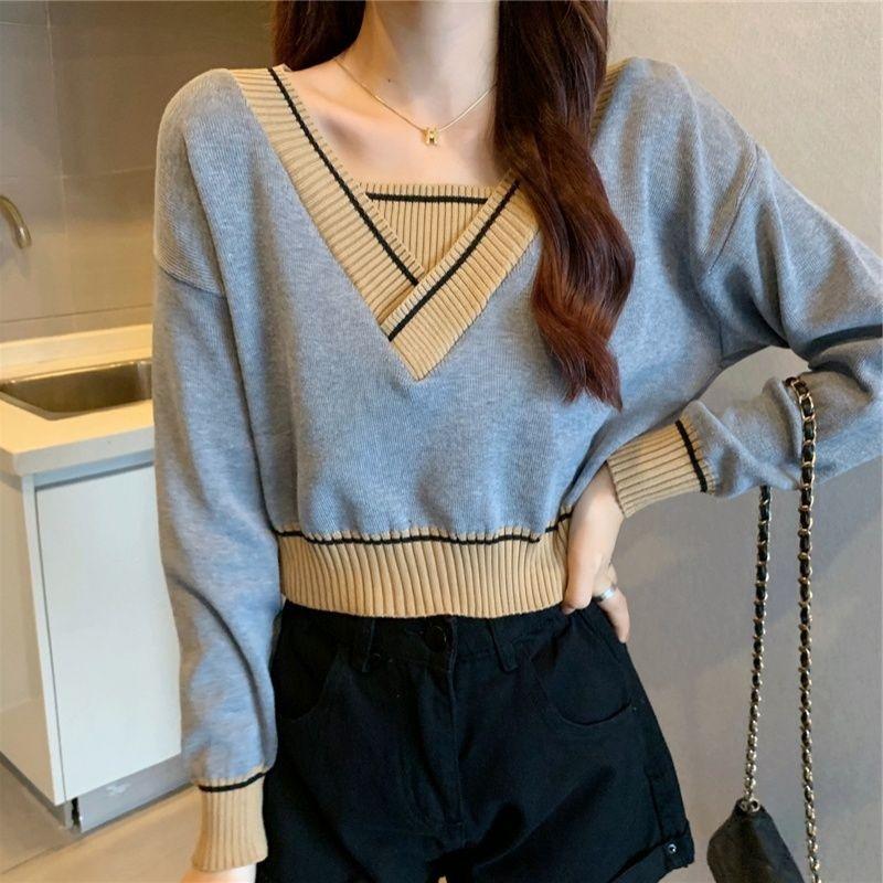Elegant Knitted V Neck Pullover Sweater Women's Autumn and Winter Fashion Loose Outer Bottoming Shirt 2025 New Casual Simple Short Tops Clothing
