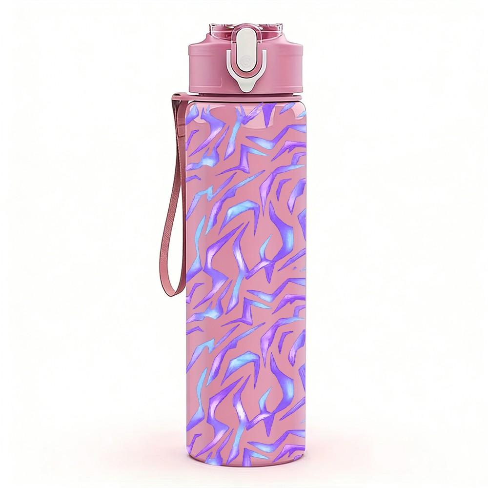 1PC Purple Swirl Abstract Texture Print 750ml Color Plastic Sports Water Bottle Leakproof Flip Straw Lid Suitable for Sports Office Home Use