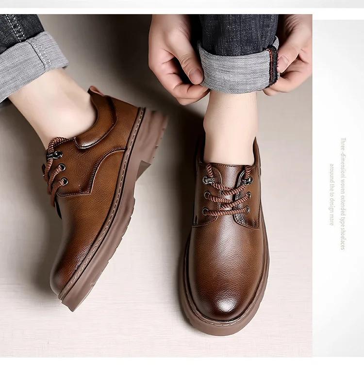 New Designer Cow Leather Shoes for Men Fashion Casual Lace Platform Shoes Male Solid Color Spring Autumn Work Shoe Man