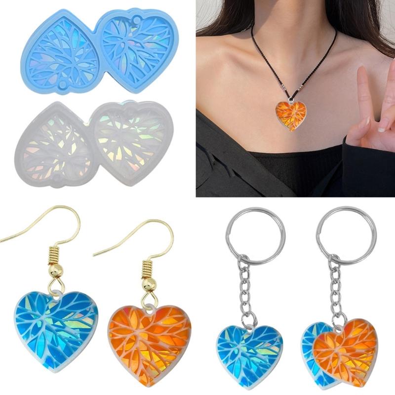 Heart Holographic Resin Mold Earring Silicone Mold Keychain Pendant Epoxy Resin Casting Mold Kit Resin Craft Tools