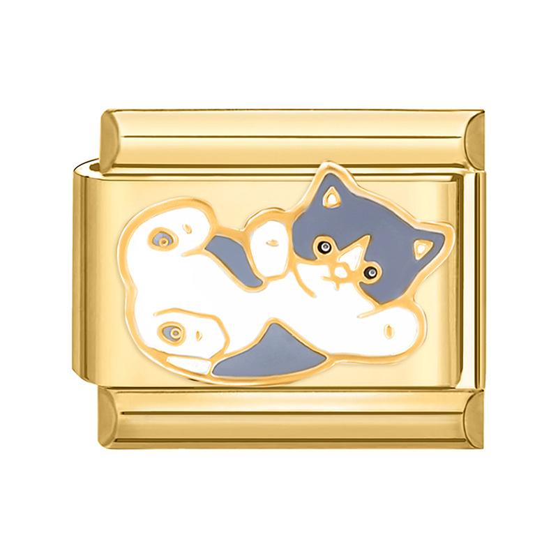 Cute Cats Heart Planet Whale Flowers Gold Color Italian Charm Links Fit 9mm Stainless Steel Bracelet Women Jewelry DIY Making
