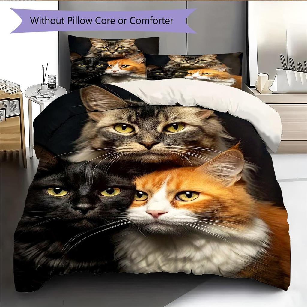 1PC Cute Cat Theme Pattern Bedding Quilt Set Quilt Cover Pillowcase Home Decoration Birthday Gift (1 * Duvet Cover + 2 * Pillowcase, Without Core)