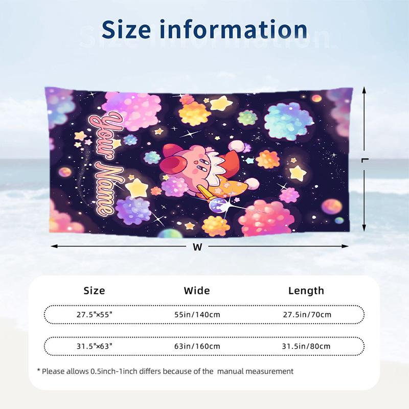 Kirby Beach Towel, Personalized Custom Text, Quick Dry Soft Large Towel For Swimming Pool Travel