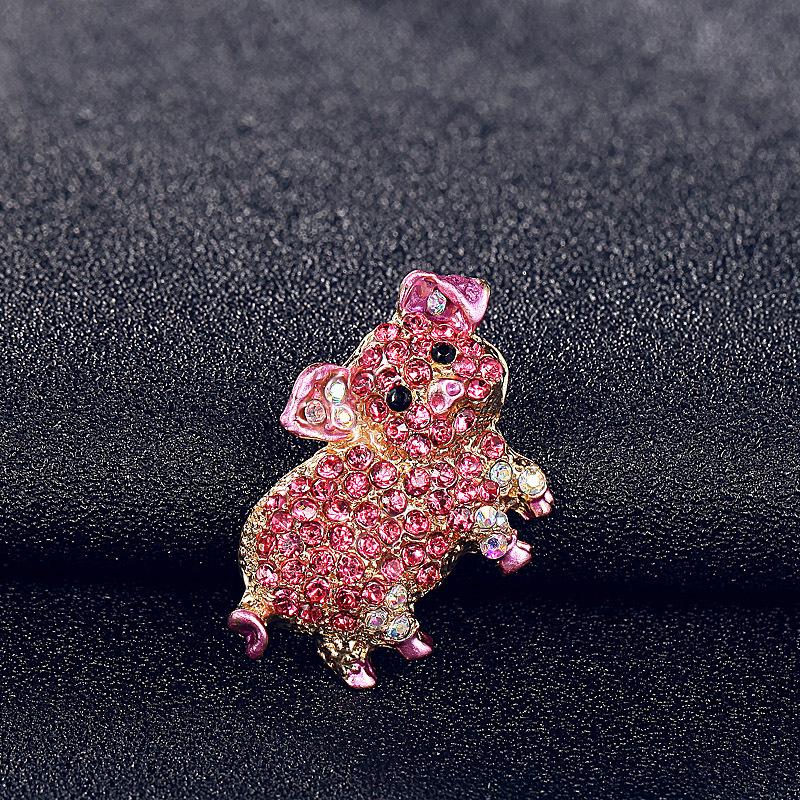 Retro Pink Pig Animal Breast Pin Women's Rhinestone Cute Breast Pin Sparkling Crystal Breast Pin Girl Dress Breast Pin Jewelry