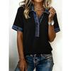 Spring Summer New Women's Washed Denim Patchwork Knit Fake Two-piece Top