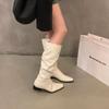 Thick heel pleated long tube knight boots women's shoes 2025 new spring and autumn western thin medium tube long boots