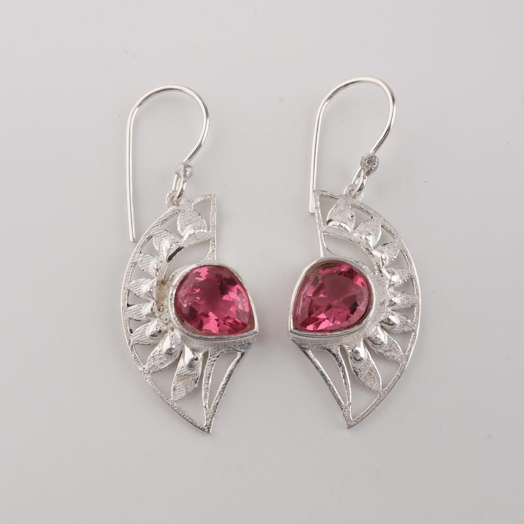 Pink Tourmaline Gemstone 925 Sterling Silver Women Jewelry Partywear Earring 1.5" For Gift CE-26-9