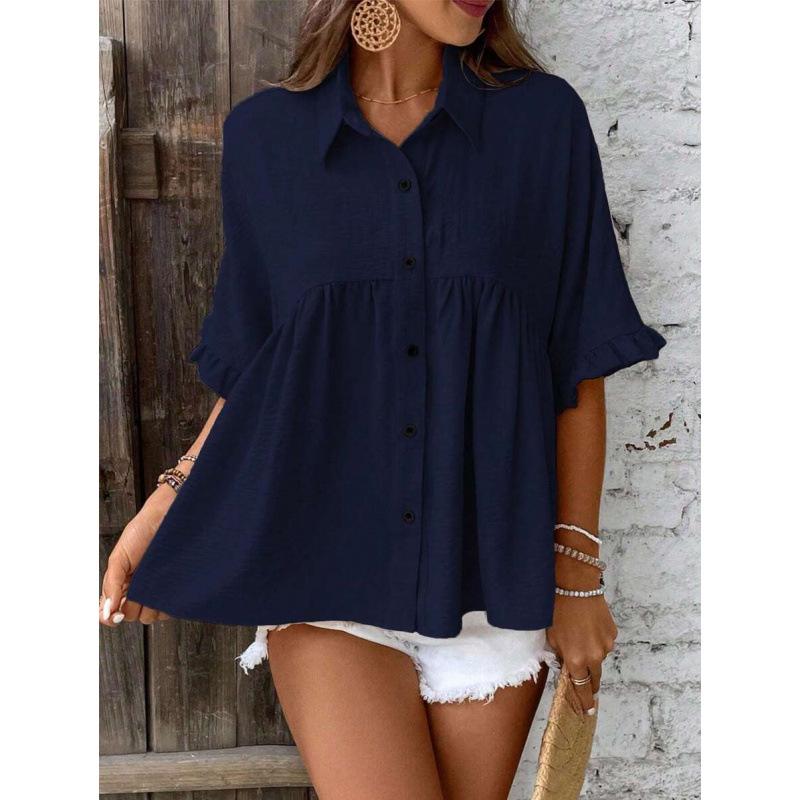 

R 83398 Plus-Size Short Sleeve Puffy Dress Extra Large Темно-синій