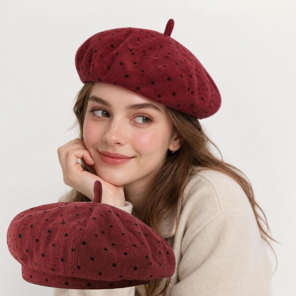 Polka Dot Painter Beret Cap Vintage Autumn Winter Beret Elegant Women's Beret Hat for Women