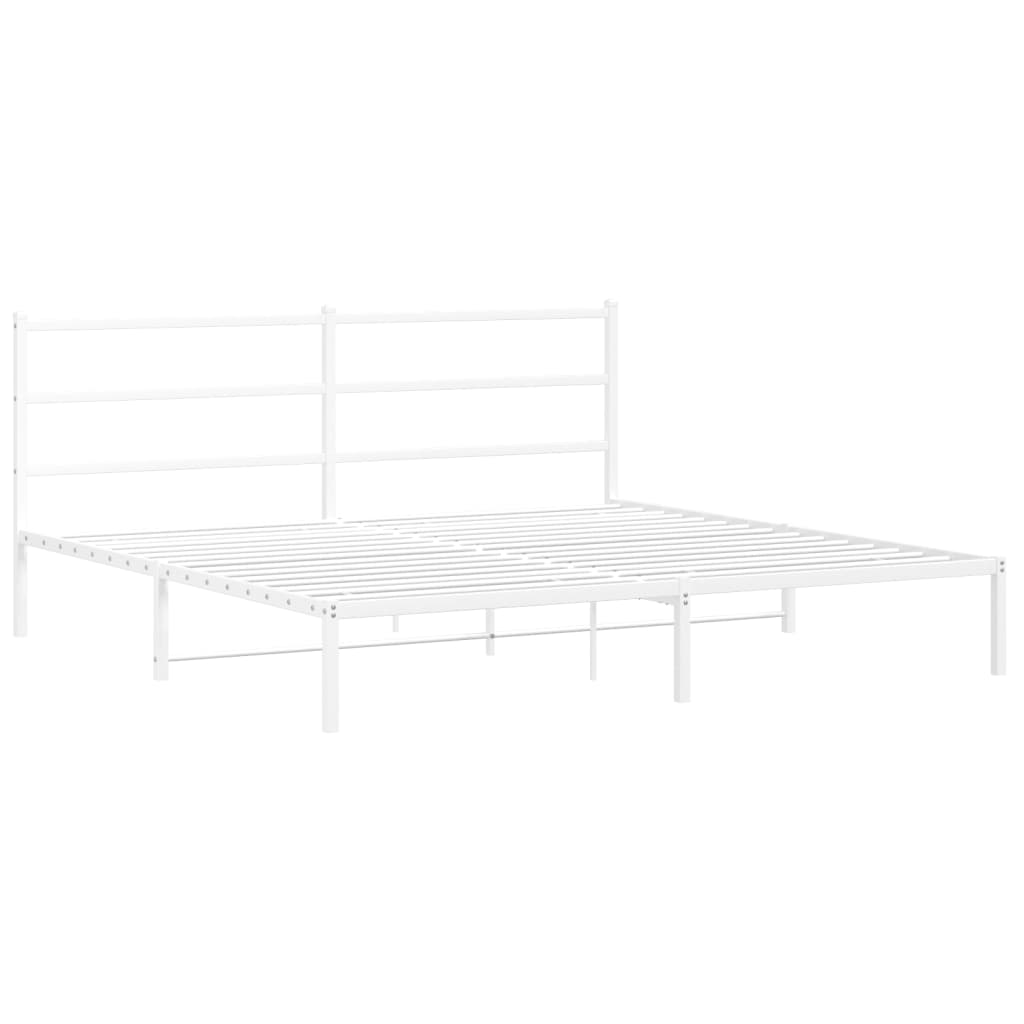 Vidaxl Metal Bed Frame with Headboard, White, 193X203 Cm