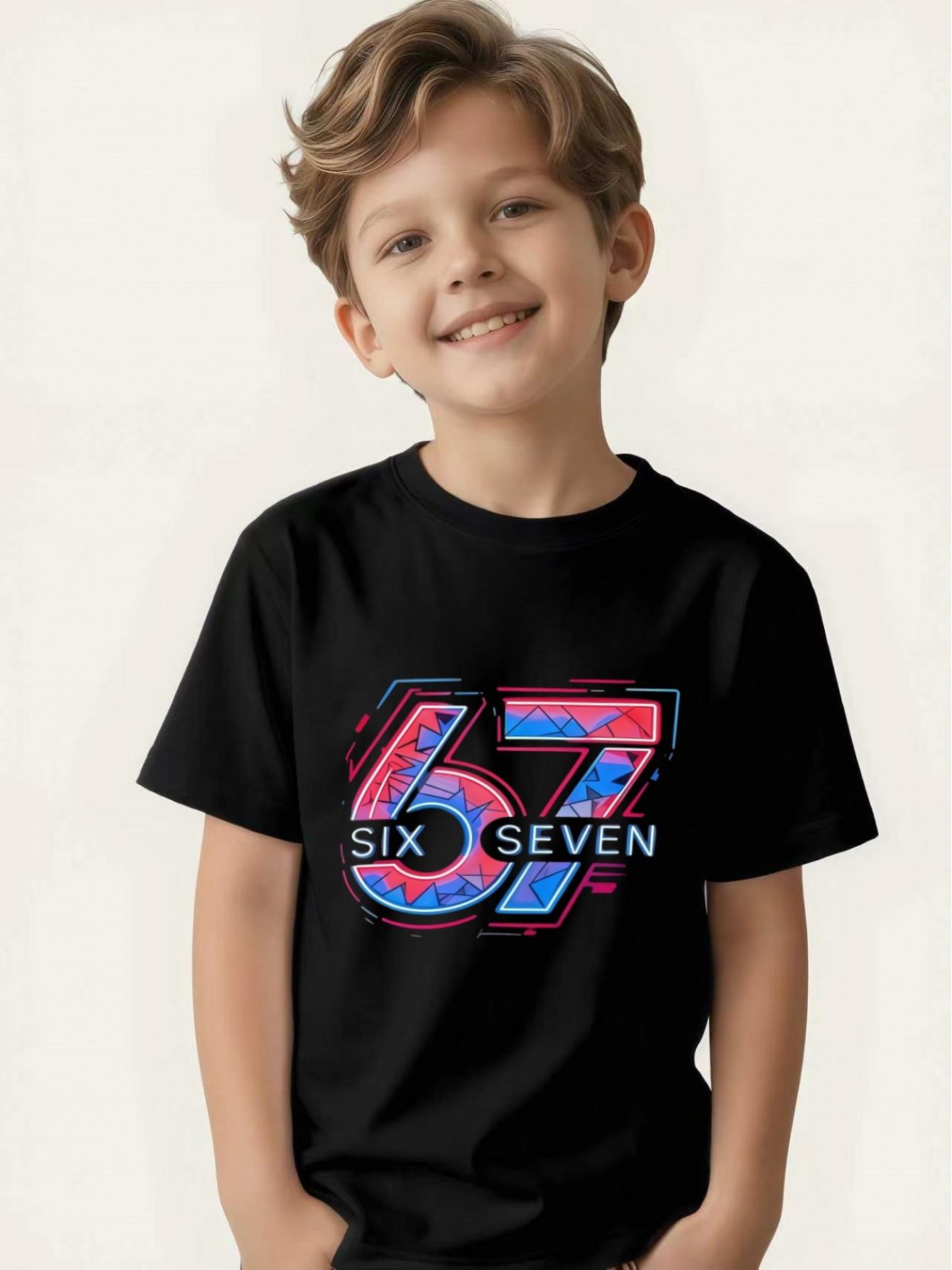 

Technologically colorful children s T-shirts with creative printing boys trendy short-sleeves 100
