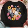 Kids Crewneck Sweatshirt, Cute Cartoon Kitten Print Casual Long Sleeve Top for Spring Autumn