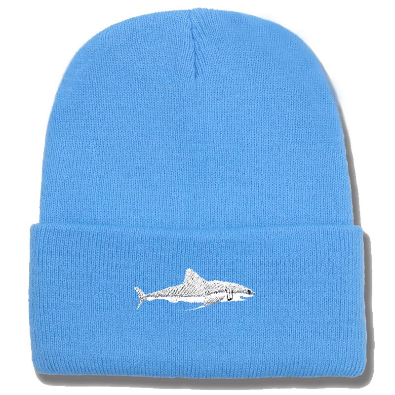 Shark Embroidery Knitted Beanie with Ear Protection for Autumn/Winter - Unisex Casual Hat