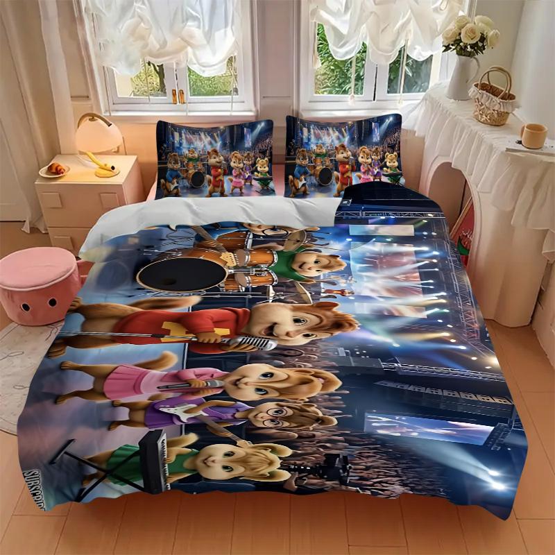 Alvin Chipmunks Concert Printed 3pcs Bedding Set Soft Microfiber 1 Duvet Cover And 2 Pillowcases Home Bedroom Decor Xmas Gift Tk11